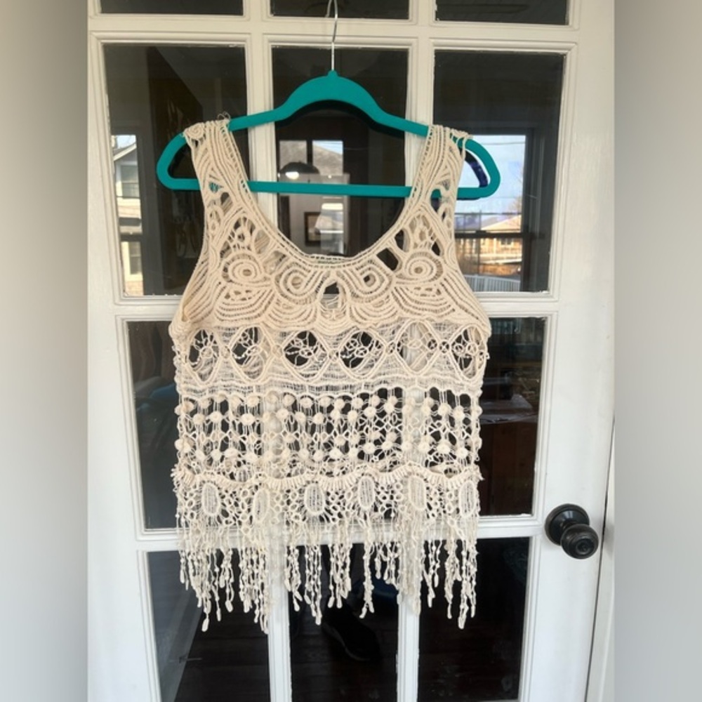 2/$20 ❤️ Vivid Collection Cream Boho Crochet Tank Top Medium Cotton